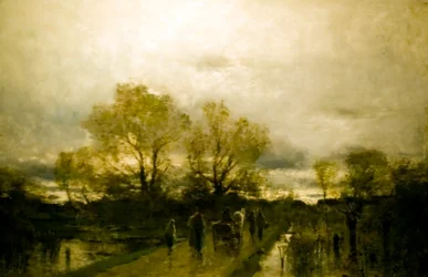 Sumpfige Landschaft, schlammiger Weg